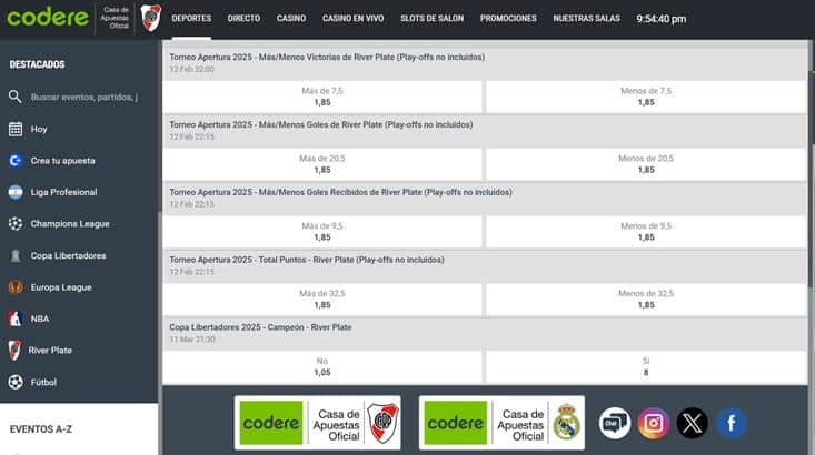 Código promocional Codere-Especiales River Plate