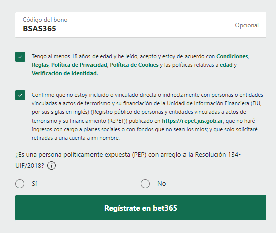 CODIGO BONUS BET365