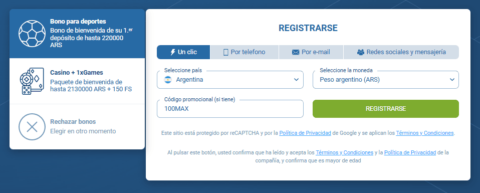 1xbet código promocional sin depósito